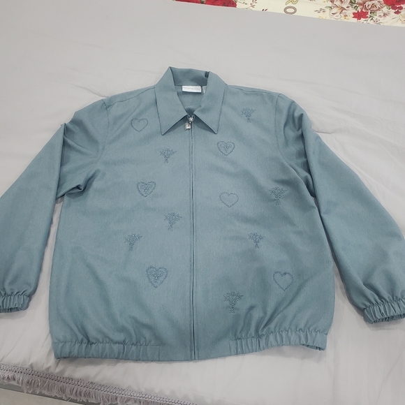 ALFRED‎ DUNNER 12 Womens  Light Weight Jacket Green Embroidered Floral - Picture 1 of 9